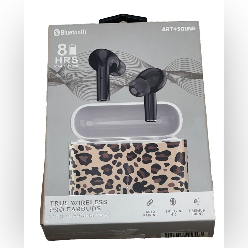 Art + Sound Bluetooth True Wireless Pro EarBuds Leopard Black Playtime mic
